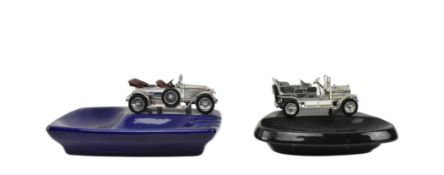 TWO VINTAGE MID CENTURY CERAMIC CAR MOUNTED ASHTRAYS