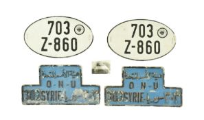 FOUR GERMAN & MIDDLE EASTERN VINTAGE LICENSE NUMBER PLATES