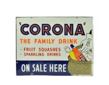 MID CENTURY 1950S CORONA PORCELAIN ENAMEL ADVERTISING SIGN