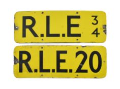 RAILWAYANA - TWO TRAIN PORCELAIN ENAMEL SIGNS