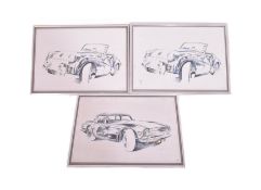 MOTOR RACING - THREE TRIUMPH CAR DRAWING PRINTS