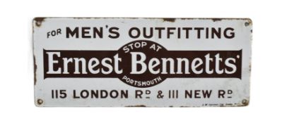 MID CENTURY ENAMEL SIGN FOR ERNEST BENNETTS' OUTFITTINGS
