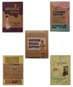 FIVE 20TH CENTURY CARDED SHOP DISPLAY ADVERTISING SIGNS