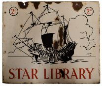 EARLY 20TH CENTURY STAR LIBRARY DOUBLE SIDED ENAMEL SIGN