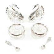 925 SILVER MARKED SWAN TABLE SALTS & ANOTHER PAIR
