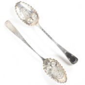 TWO 18TH CENTURY SILVER FRUIT SERVING SPOONS
