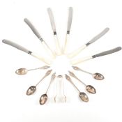 HALLMARKED SILVER TEASPOON & TONG SET & MOP KNIFE SET