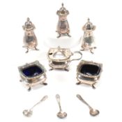 SILVER HALLMARKED 9 PIECE CASED CONDIMENT SUITE / SET