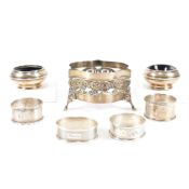 EARLY 20TH CENTURY SILVERWARE SALTS STAND NAPKIN RINGS