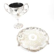 19TH CENTURY LARGE ELECTROPLATE SILVER TROPHY & SALVER