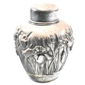 JAPANESE SILVER IRIS TEA CADDY