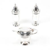 HALLMARKED EDWARD VINER 3 PIECE SILVER CONDIMENT SET