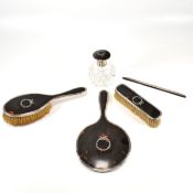 A 1920S SILVER & TORTOISE SHELL MOUNTED DRESSING TABLE SET