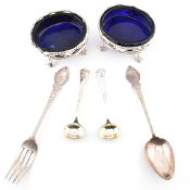 HALLMARKED SILVER GEORGE III SALTS & VICTORIAN FLATWARE
