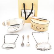 925 STERLING SILVER BOWL DECANTER LABELS & CORKSCREW