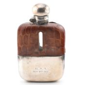 HALLMARKED SILVER LEATHER MOUNTED HIP FLASK