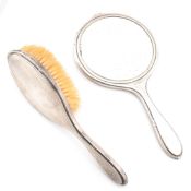 1920S HALLMARKED SILVER HAND MIRROR & BRUSH SET