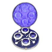 EARLY 20TH CENTURY HALLMARKED SILVER CASED SILVER SALT SET