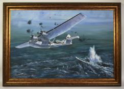 TIM FISHER - SINKING OF U-BOAT 347 - OIL ON CANVAS