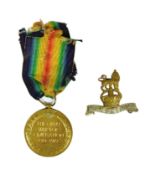 WWI FIRST WORLD WAR MEDAL & KINGS ROYAL HUSSARS COLLAR BADGE