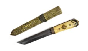 19TH CENTURY TIBETAN BONE HANDLED DAGGER