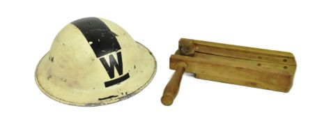 WWII SECOND WORLD WAR AIR RAID WARDENS HELMET & GAS RATTLE
