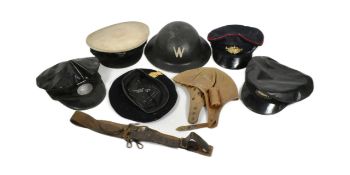 COLLECTION OF ASSORTED RAIL, POST & MILITARY HEADWEAR