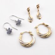 THREE PAIRS OF 9CT GOLD & GEM SET EARRINGS