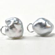 PAIR OF BAROQUE PEARL & 18CT WHITE GOLD STUD EARRINGS