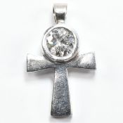 HALLMARKED WHITE GOLD & DIAMOND CROSS NECKLACE PENDANT