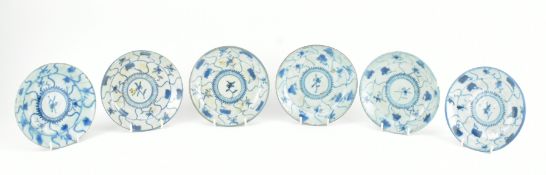 SIX MING DNYASTY BLUE AND WHITE PLATES 青花花卉碟一组六个