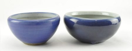 TWO QING BLUE GLAZED MONOCHROME CENSER 清 霁蓝釉香炉/花盆