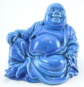 REPUBLIC PERIOD TURQUOISE GLAZED BUDAI 民国 孔雀蓝釉笑佛坐像