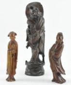 THREE REPUBLIC PERIOD WOOD CARVED FIGURINES 民国 木雕人物一组