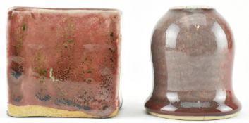 TWO QING DYNASTY FLAMBE OX BLOOD WATER POTS 清 霁红釉水盂笔洗一组