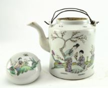 QING OR LATER FAMILLE ROSE SEAL BOX & TEAPOT 清末 粉彩印泥盒/提梁壶