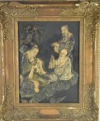 MEIJI PERIOD JAPANESE SOAPSTONE FRAMED ARTWORK 明治 石刻挂画