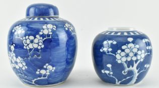 TWO QING DYNASTY PRUNUS CERAMIC GINGER JARS 清 青花冰梅罐一组