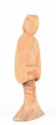 HAN POTTERY FIGURINE OF AN ATTENDANT 漢 陶加彩女立俑