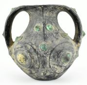 HAN BLACK AMPHORA WITH BRONZE BOSSES 漢 黑陶嵌铜泡钉双耳壶