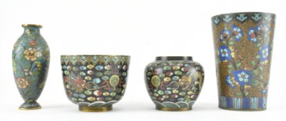 FOUR QING DYNASTY/REPUBLIC CLOISONNE PIECES 清 掐丝珐琅一组4件