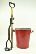 A VINTAGE WW2 STIRRUP PUMP AND SAND BUCKET