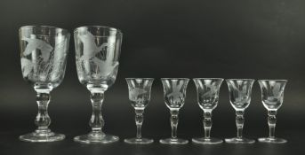 R. ELLISON - COLLECTION OF SEVEN ENGRAVED WINE GLASSES