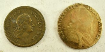 1722 ROSA AMERICANA PENNY & 1787 GEORGE III GILDED SHILLING