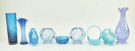 COLLECTION OF CONTEMPORARY 20TH CENTURY BLUE GLASS