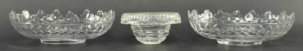 PAIR OF EARLY 19TH CENTURY CUT GLASS DISHES & IRISH BOWL