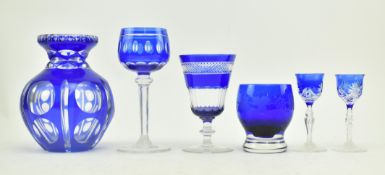 SIX EARLY 20TH CENTURY BOHEMIAN CUT GLASS ITEMS IN BLUE
