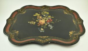 LARGE VICTORIAN LACQUERED PAPIER MACHE & ABALONE TRAY
