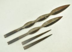 FOUR AFRICAN TRIBAL EARLY 20TH CENTURY SPEAR HEADS