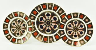 ROYAL CROWN DERBY - THREE OLD IMARI PLATES IN 1128 PATTERN